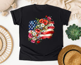 Floral American Flag Grey 2 graphic tee in Black