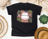 Baseball Lips Camo American Flag graphic tee in Black