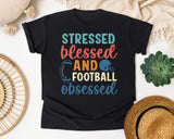 Stressed Blessed And Football Obsessed graphic tee in Black