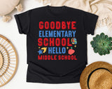 Goodbye Elementary School Hello Middle School Bright graphic tee in Black