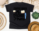 Coffee Gives Me Teacher Powers Pen graphic tee in Black