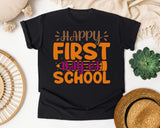 Happy First Day Of School White 2 3 graphic tee in Black