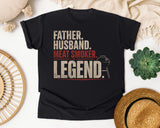 Father Husband Meat Smoker Legend Pink graphic tee in Black