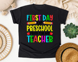 First Day Of Preschool Pray For My Teacher Graphic Tee graphic tee in Black