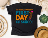First Day Of School Let The Adventure Begin White graphic tee in Black