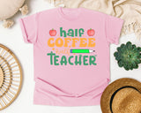 Half Coffee Half Teacher graphic tee in Blossom