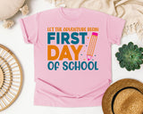 First Day Of School Let The Adventure Begin White graphic tee in Blossom