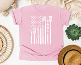 BBQ Tools American Flag White graphic tee in Blossom