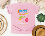 Books Snacks Repeat Homeschool Life graphic tee in Blossom