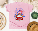 Patriotic Truck Fireworks graphic tee in Blossom