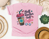 Half Teacher Half Coffee graphic tee in Blossom