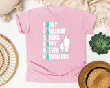 Funny Handsome Strong Happy Clever graphic tee in Blossom
