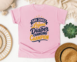 Dad Jokes Legend Diaper Changing Champion Gold graphic tee in Blossom