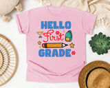 Hello First Grade Trophy graphic tee in Blossom