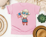 Sheep Holding American Flag graphic tee in Blossom