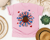 Patriotic Sunflower Hearts graphic tee in Blossom
