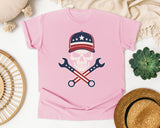Skull Cap And Wrenches graphic tee in Blossom