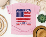 America 1776 Land Of The Free Red graphic tee in Blossom