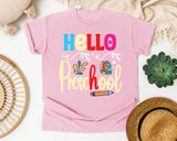 Hello Preschool Backpack graphic tee in Blossom