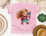 Girl Waving American Flag graphic tee in Blossom