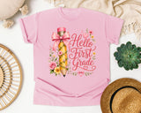 Hello First Grade Pencil graphic tee in Blossom