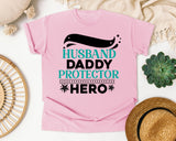 Husband Daddy Protector Hero White graphic tee in Blossom