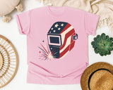 Patriotic Welding Helmet graphic tee in Blossom