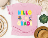 Hello First Grade Sneakers graphic tee in Blossom