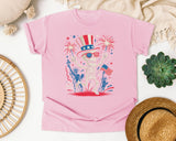 Patriotic Skeleton Fireworks Pink graphic tee in Blossom