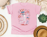 Patriotic Skeleton Fireworks Pink 2 graphic tee in Blossom
