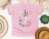 Patriotic Skeleton Fireworks Pink 4 graphic tee in Blossom