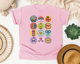 School Supplies Sticker Grid graphic tee in Blossom