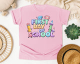 First Day Of School Crayons graphic tee in Blossom