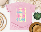 Hello First Grade Stripes graphic tee in Blossom