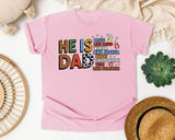 He Is Dad Brave Like David Warrior Like Joshua Grey graphic tee in Blossom
