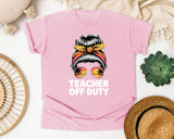 Teacher Off Duty Messy Bun graphic tee in Blossom