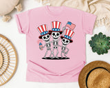 Patriotic Skeleton Trio Grey graphic tee in Blossom