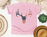 Patriotic Deer Skull Antlers graphic tee in Blossom
