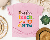 Coffee Teach Repeat Icons graphic tee in Blossom