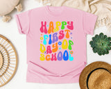 Happy First Day Of School Groovy graphic tee in Blossom
