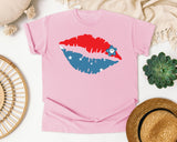 Patriotic Lips Kiss graphic tee in Blossom