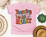 Teaching Is A Work Of Heart Grey graphic tee in Blossom