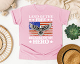 Land Of The Free Because Of My Hero graphic tee in Blossom