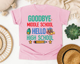 Goodbye Middle School Hello High School graphic tee in Blossom