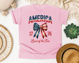 America 1776 Land Of The Free Grey graphic tee in Blossom