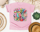 Teach Crayons graphic tee in Blossom