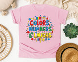Colors Numbers And Laughs graphic tee in Blossom
