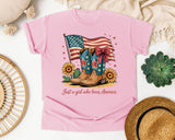Just A Girl Who Loves America graphic tee in Blossom