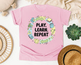 Play Learn Repeat graphic tee in Blossom