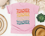 Teacher Teacher Teacher Stacked Retro graphic tee in Blossom